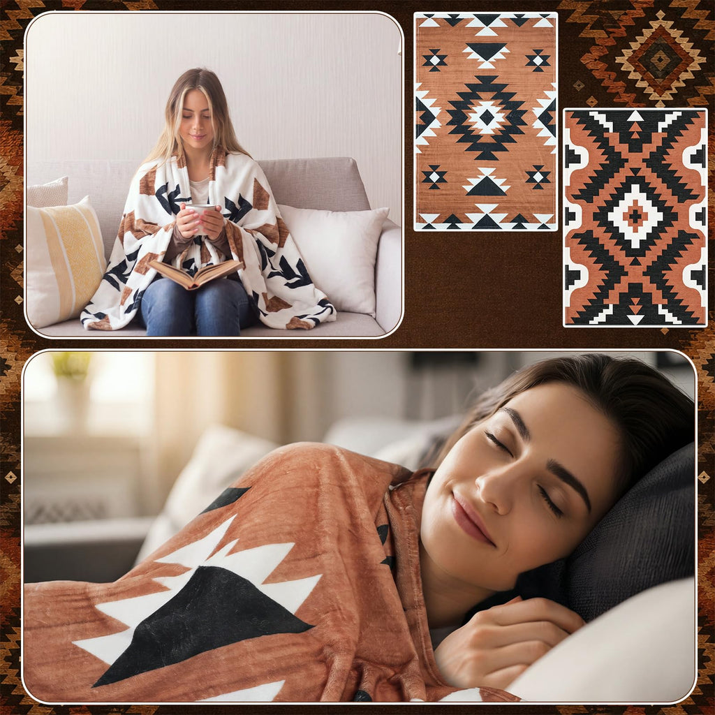 4 Pcs Western Aztec Throw Blankets Bulk, Boho Southwestern Decor
