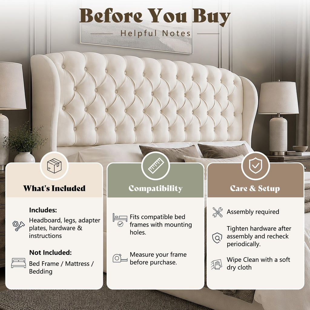 Full/Queen Headboard Only, Velvet Curved Wingback, White