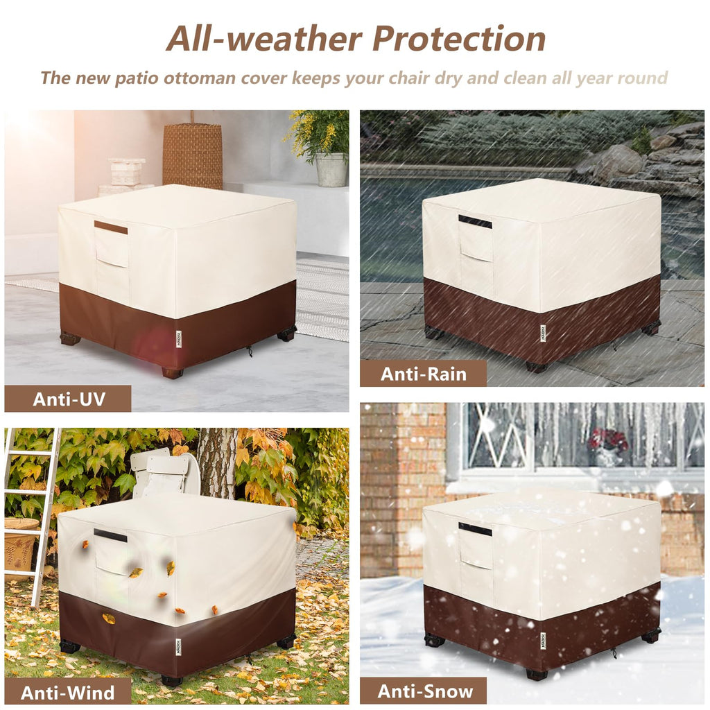 Patio Ottoman Cover Waterproof Square Outdoor Small Side Table Covers, 22"W x 22"D x 18"H, Outdoor Rectangular