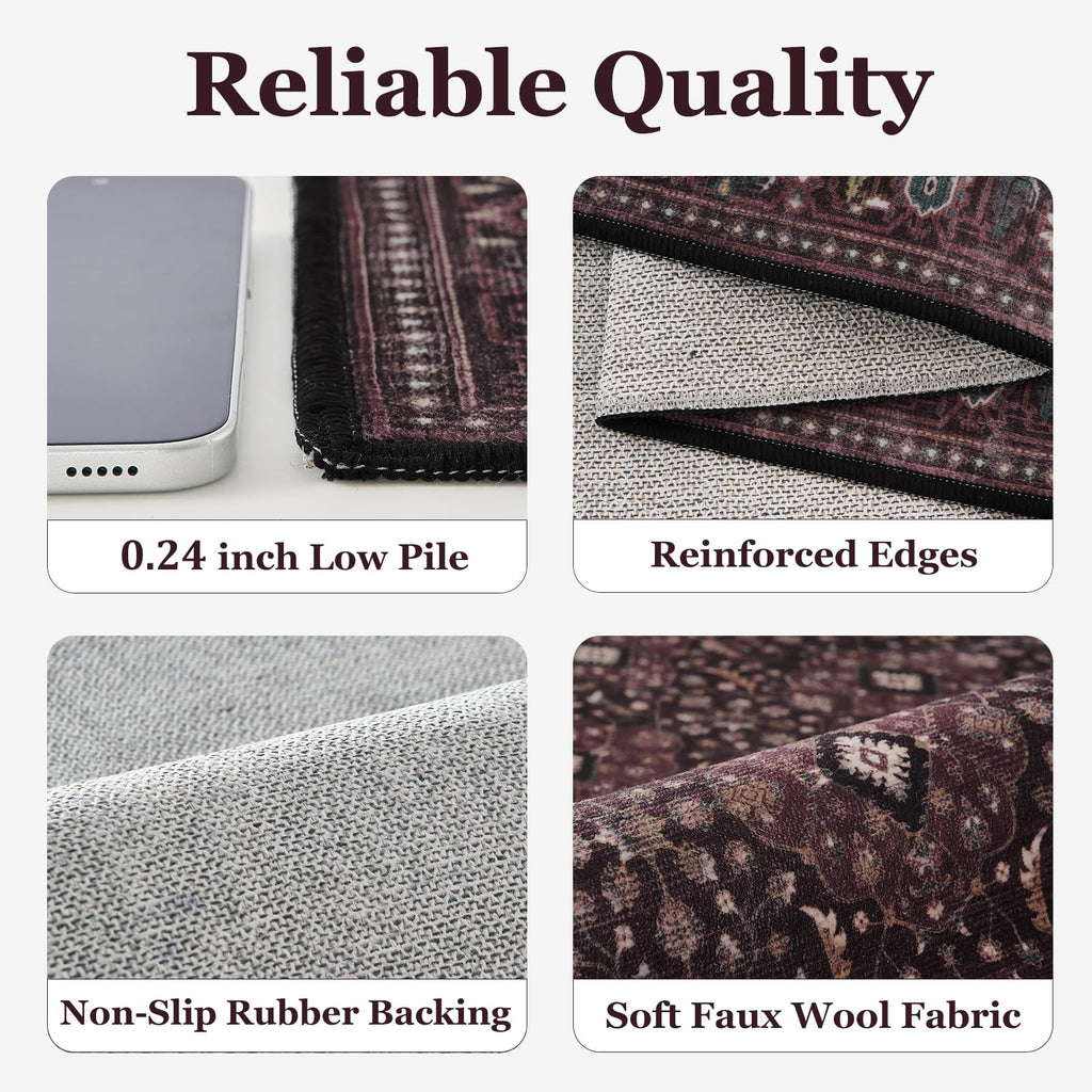 Fig 2x6 Hallway Runner Rugs Non Skid Washable, Earth Tone Dark Academia Carpet Runners for Ktichen 6ft, Luxurious