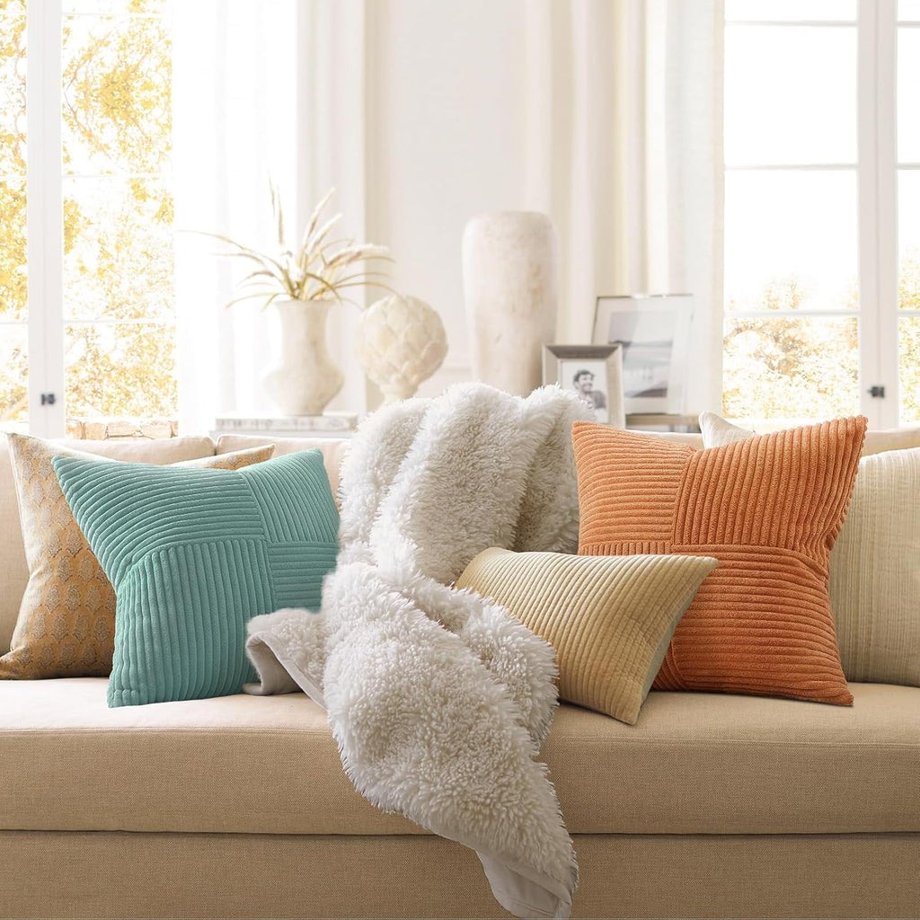 Decorative Teal Orange Throw Pillow Covers Set of 4,Boho Pillow Covers Soft and Cozy Velvet Double-Sided Designs,Mix