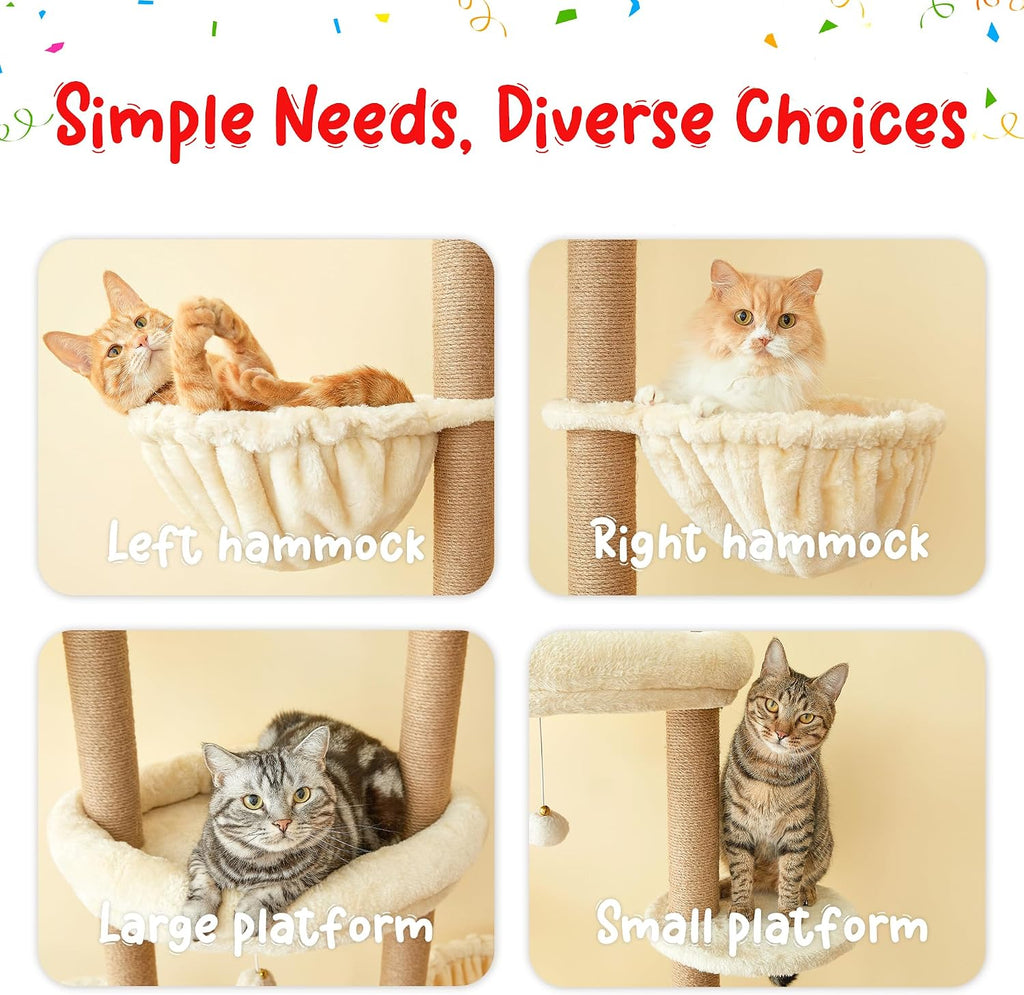 Cat Tree, Floor to Ceiling Cat Tower Adjustable Height [92.9-102.4 in=235-258cm], 7 Tiers Cat Climbing Play House
