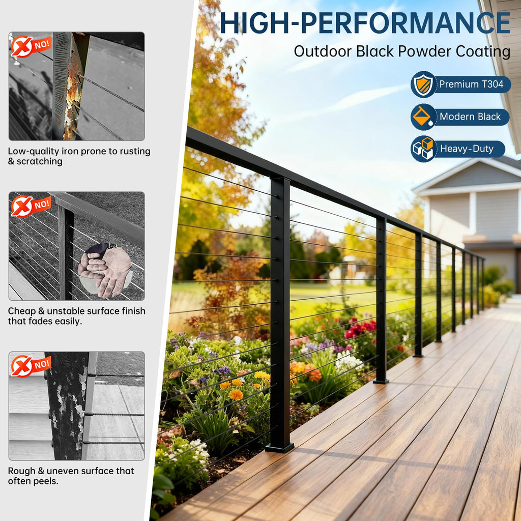 3 Pack Swageless One-Stop Cable Railing Post Kits 42", Stainless Steel T304 Deck Railing System with Swageless