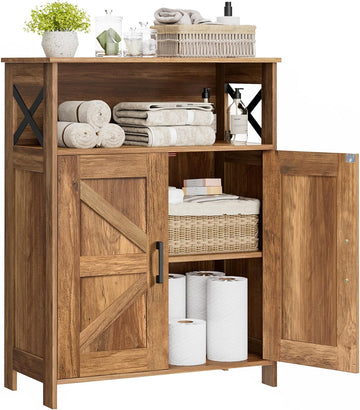 Farmhouse Bathroom Storage Cabinet with Doors, Small Floor Cabinet | Toilet Paper Cabinet with Adjustable Shelf