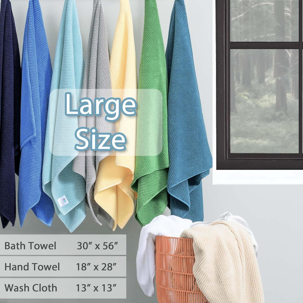 6PC Towel Set, 100% Cotton, Aqua Teal | 2 Bath 30x56 In, 2 Hand 18x28 In, 2 Washcloths 13x13 In, Thick, Soft, Quick