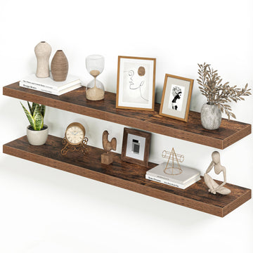 Floating Shelves for Wall 48 Inches Long, 9.3" Deep Rustic Brown Floating Shelf Set of 2, Wall Mounted Wood Shelves