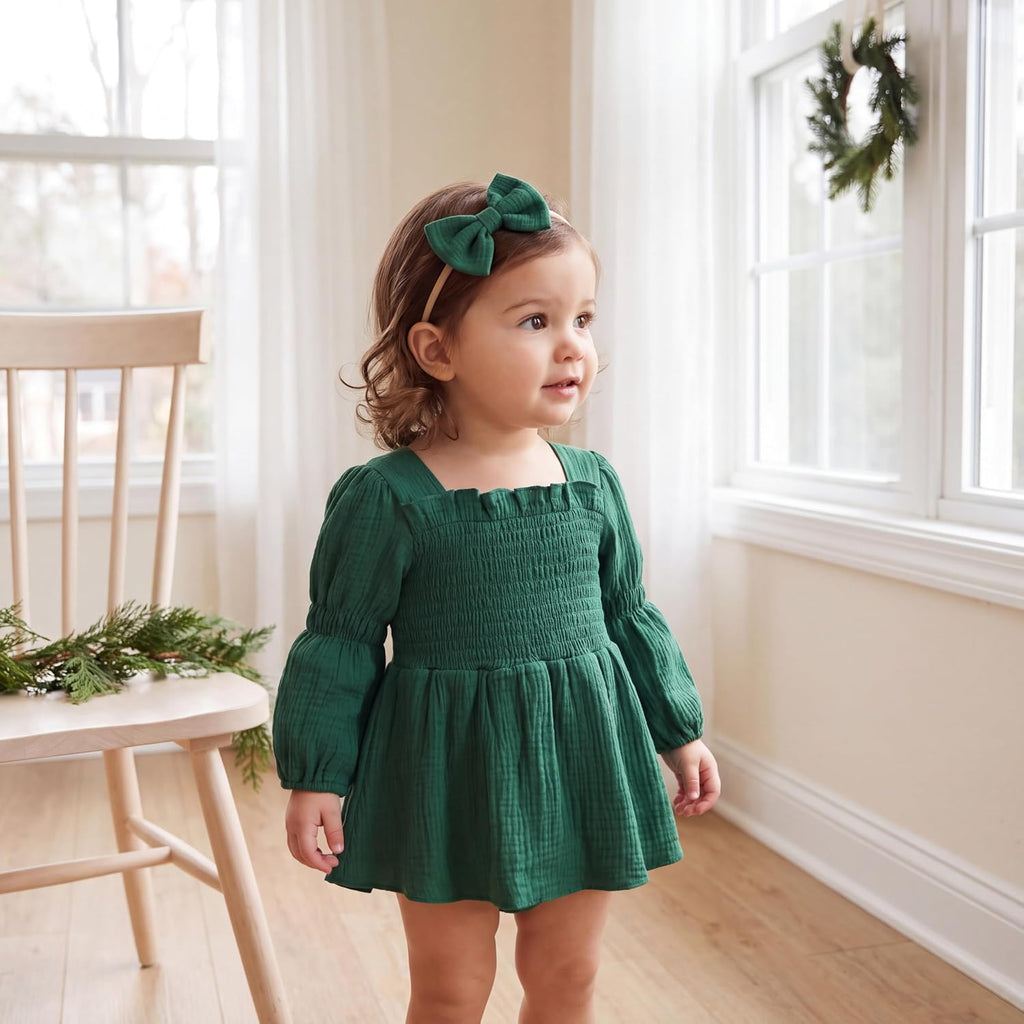 Baby Girl Clothes Long Sleeve Romper Dress Fall Outfit with Headband