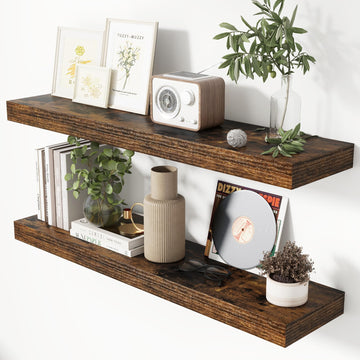 48 Inch Floating Shelves for Wall 8 Inch Deep Rustic Brown Shelves Set of 2, Wall Mounted Rustic Wood Long Floating