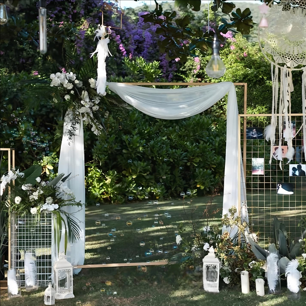 White Wedding Arch Draping Fabric 2 Panels 29" x 20Ft Sheer Wedding Arch Backdrop Drapes Outdoor Curtains for