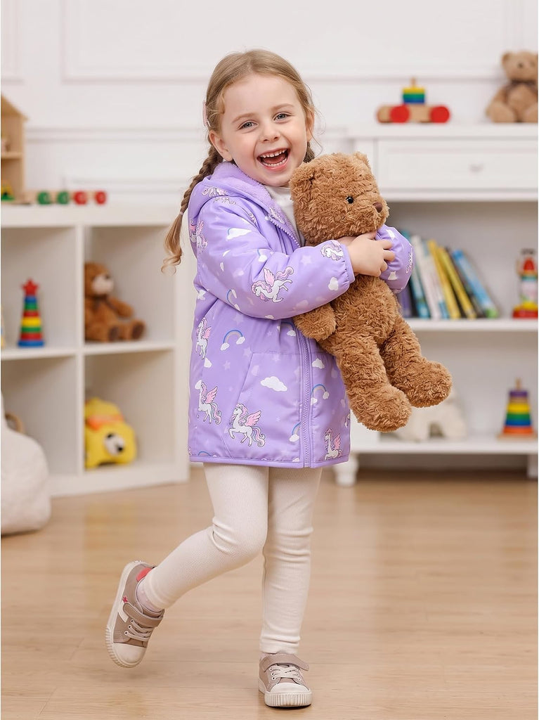 Toddler Girls Lightly Fleece Lined Coat Hooded Zipper Jacket