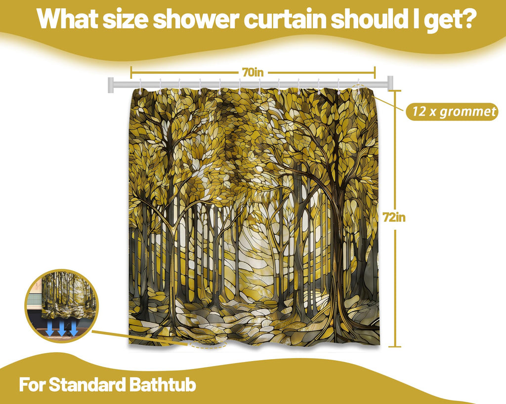 Yellow and Gray Stained Glass Mustard Yellow and Grey Farmhouse Garden Shower Curtains for Botanical Bathroom Decor