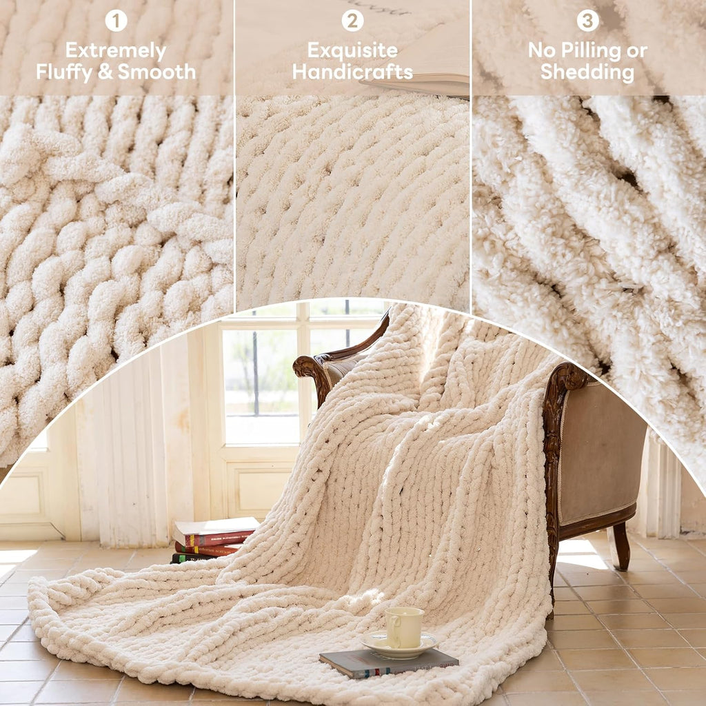 Chunky Knit Blanket - Luxury Soft Cozy 50 * 60 Throw Blanket,100% Woven Blanket Rope Knot Throw Blanket, Gift