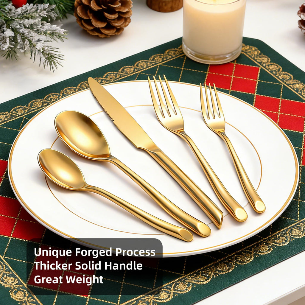 Gold Silverware Set, 20-Piece Elegant Stainless Steel Flatware Set, Cutlery Set Mirror Polished, Dishwasher Safe