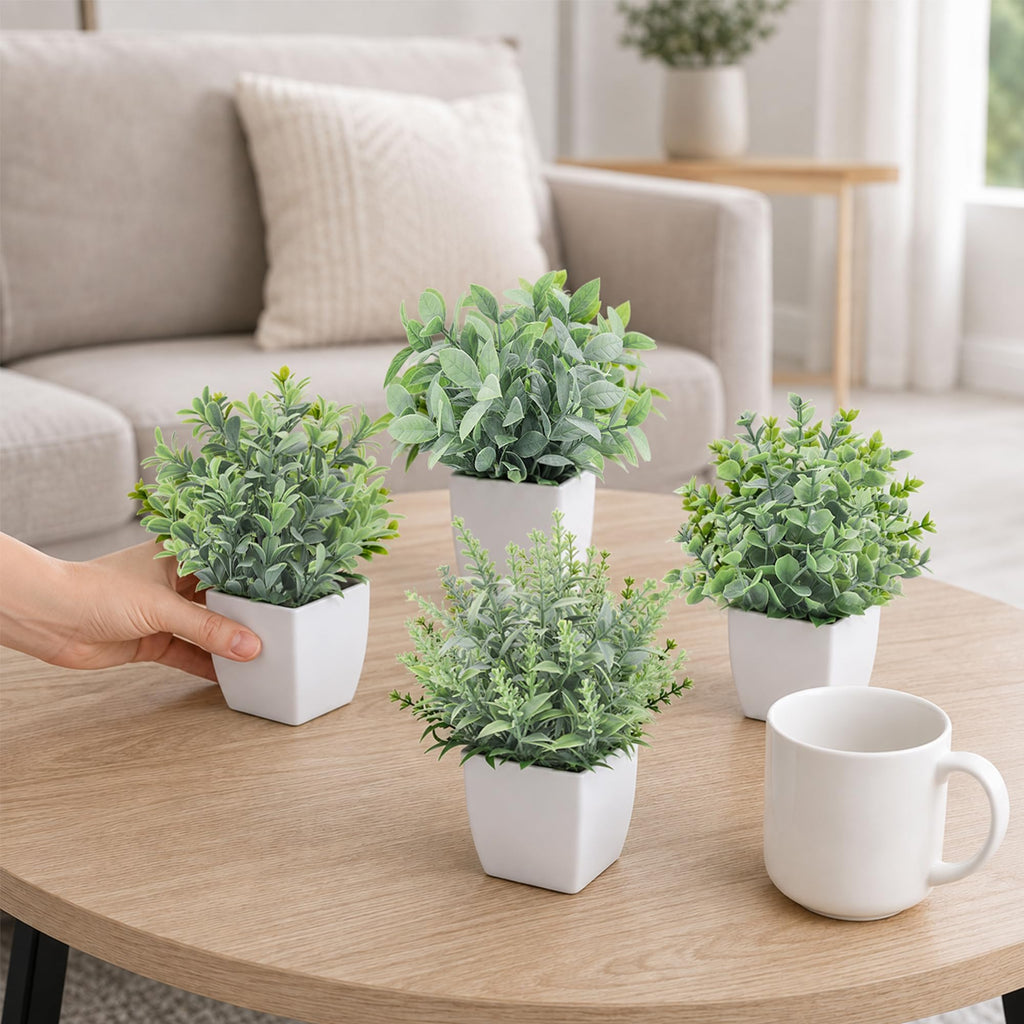 4 Pack 7" Mini Fake Plants, Artificial Plants Decor