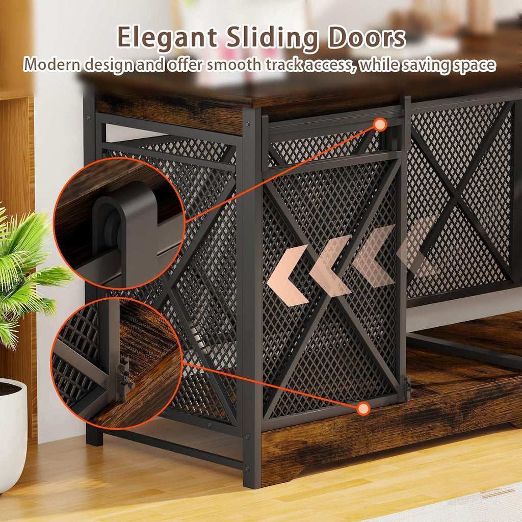 78 Inch Double Dog Crate Furniture, (Caramel Brown)