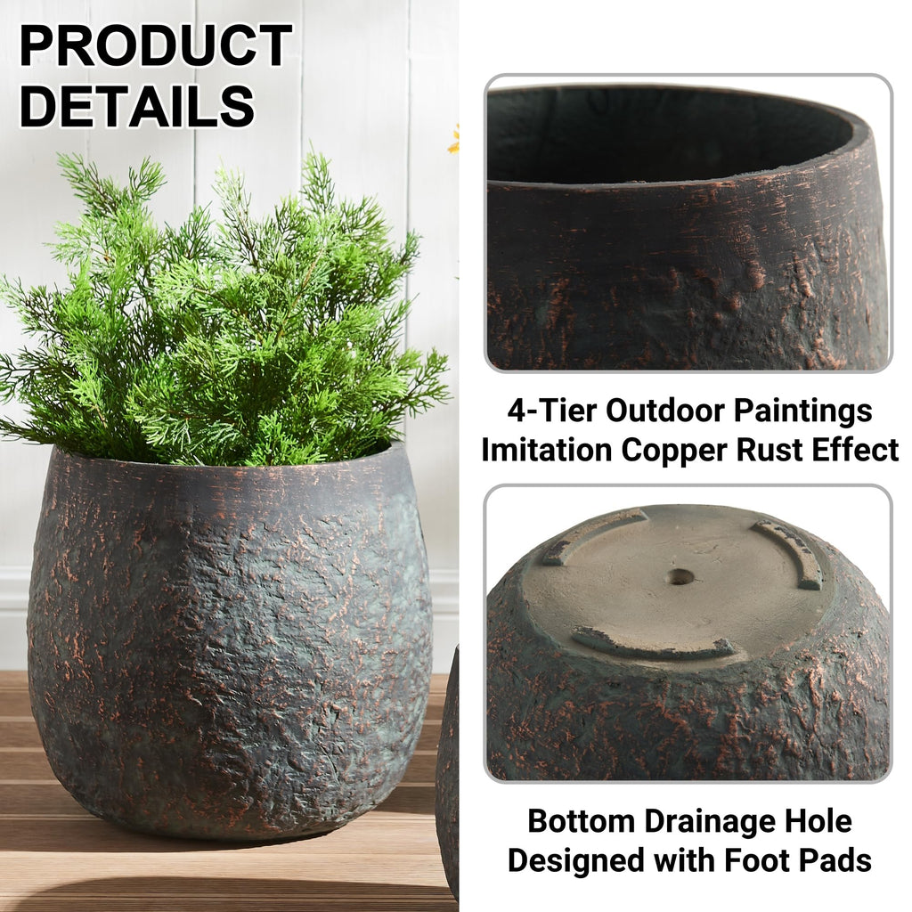 17.32"+12.99"+9.06" Weathered Bronze Rust Concrete Flower Pots