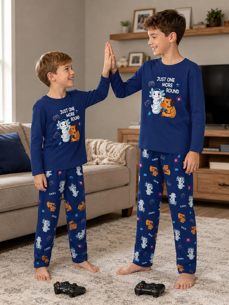 Boys Comfy Trendy Print Long Sleeve & Pants Pajama Set