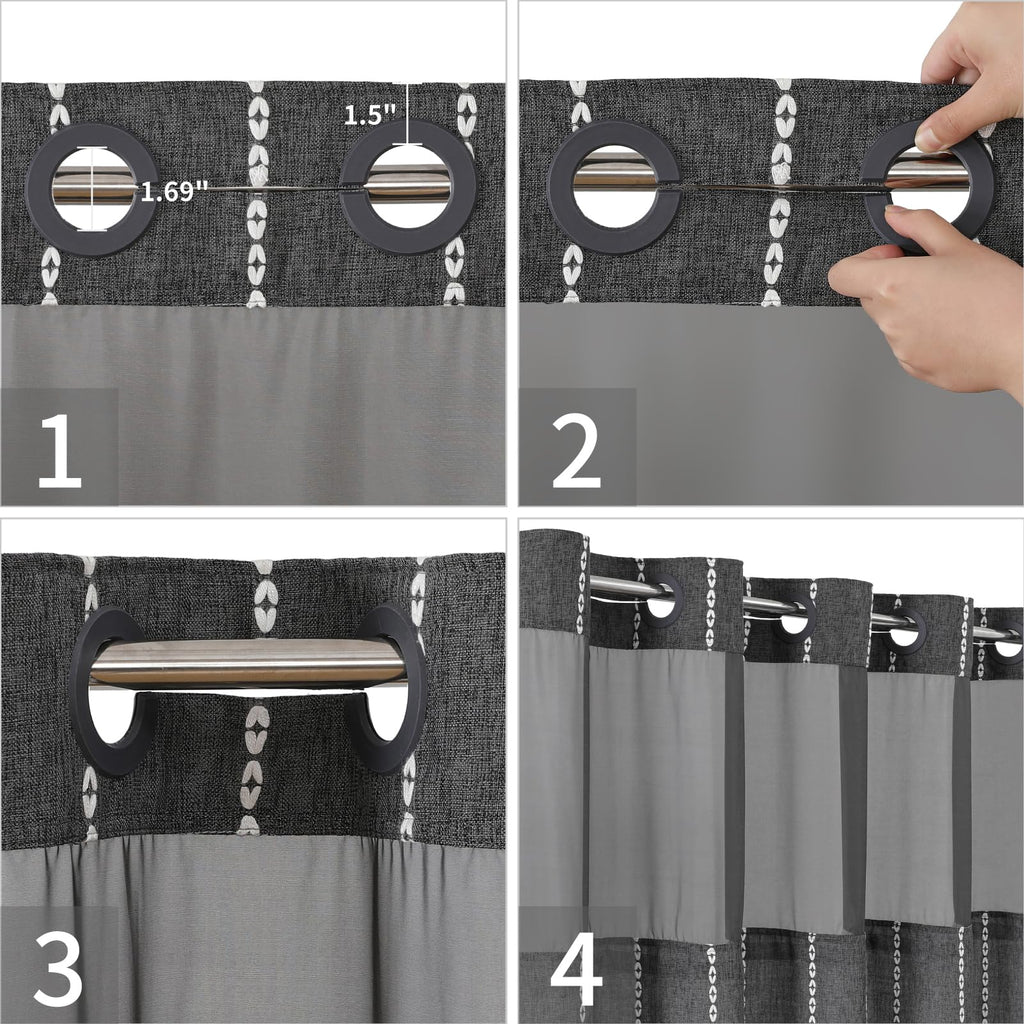 No Hook Stall Shower Curtain with Snap-in Liner, 54x80, Charcoal Grey