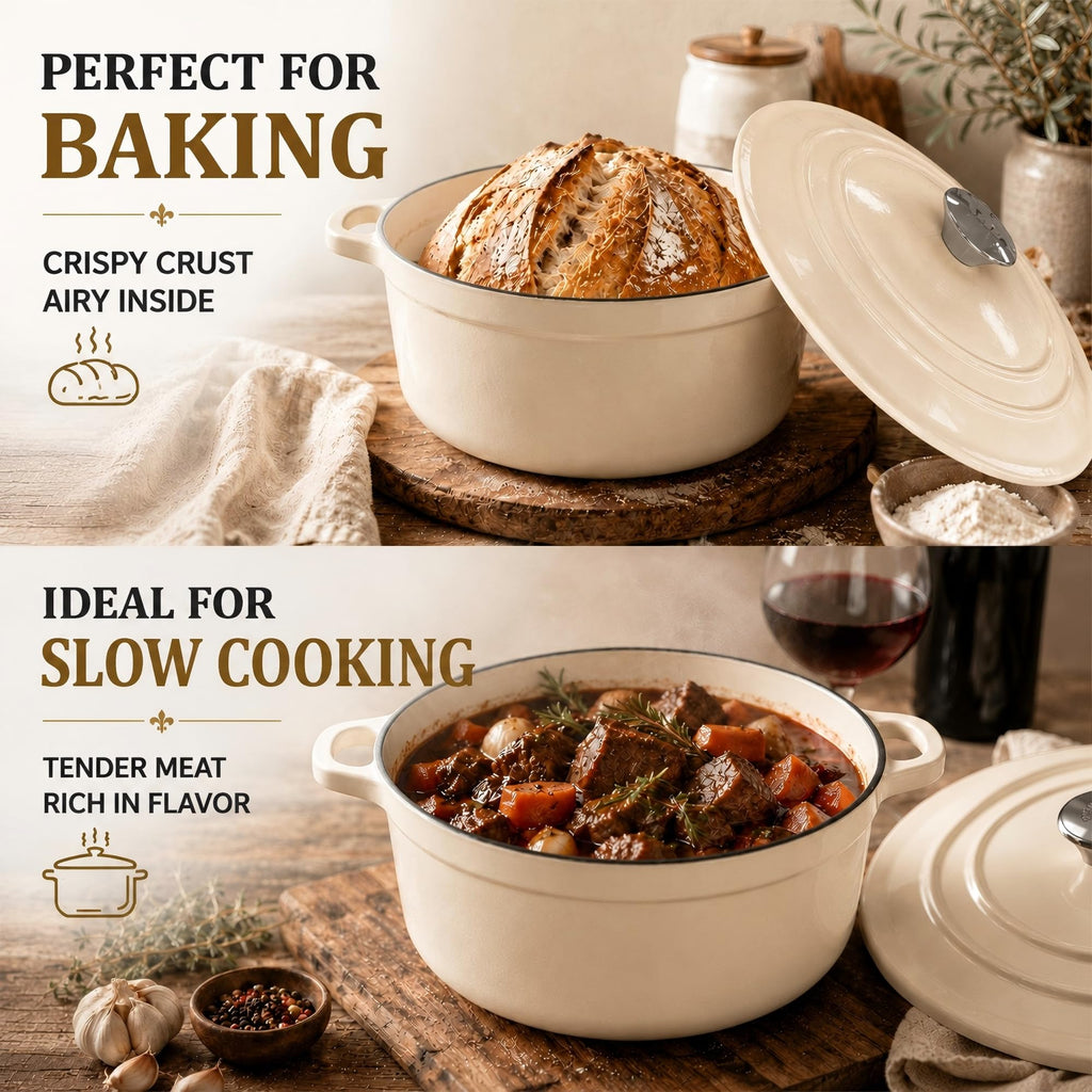 Enameled Cast Iron Dutch Oven Set - 4 Piece Cookware Set with Lids