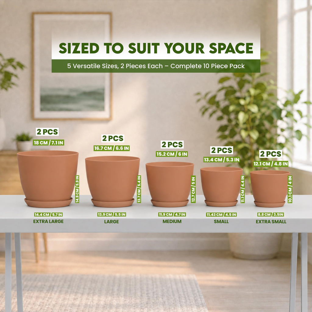 Plant Pots Indoor with Drainage 10 Pack Multi-Size Planters Set Terracotta