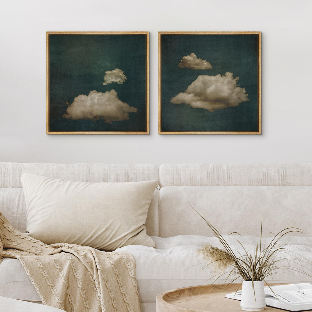 Framed Canvas Print Wall Art Set Vintage Cloud Illustrations Modern Art Minimal Relax/Calm - 24"x24"x2 Natural