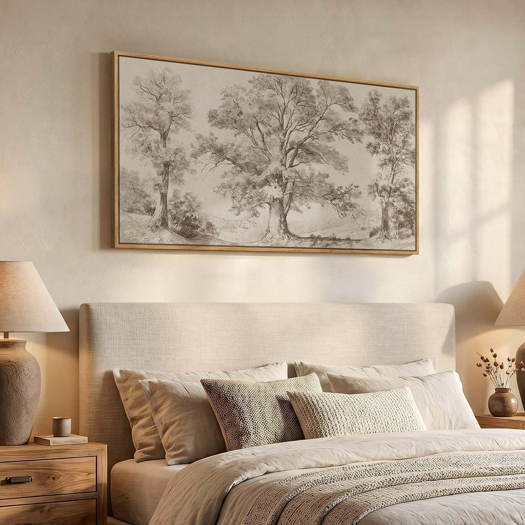 Extra Large Framed Vintage Landscape Wall Art, 60x30 Inch
