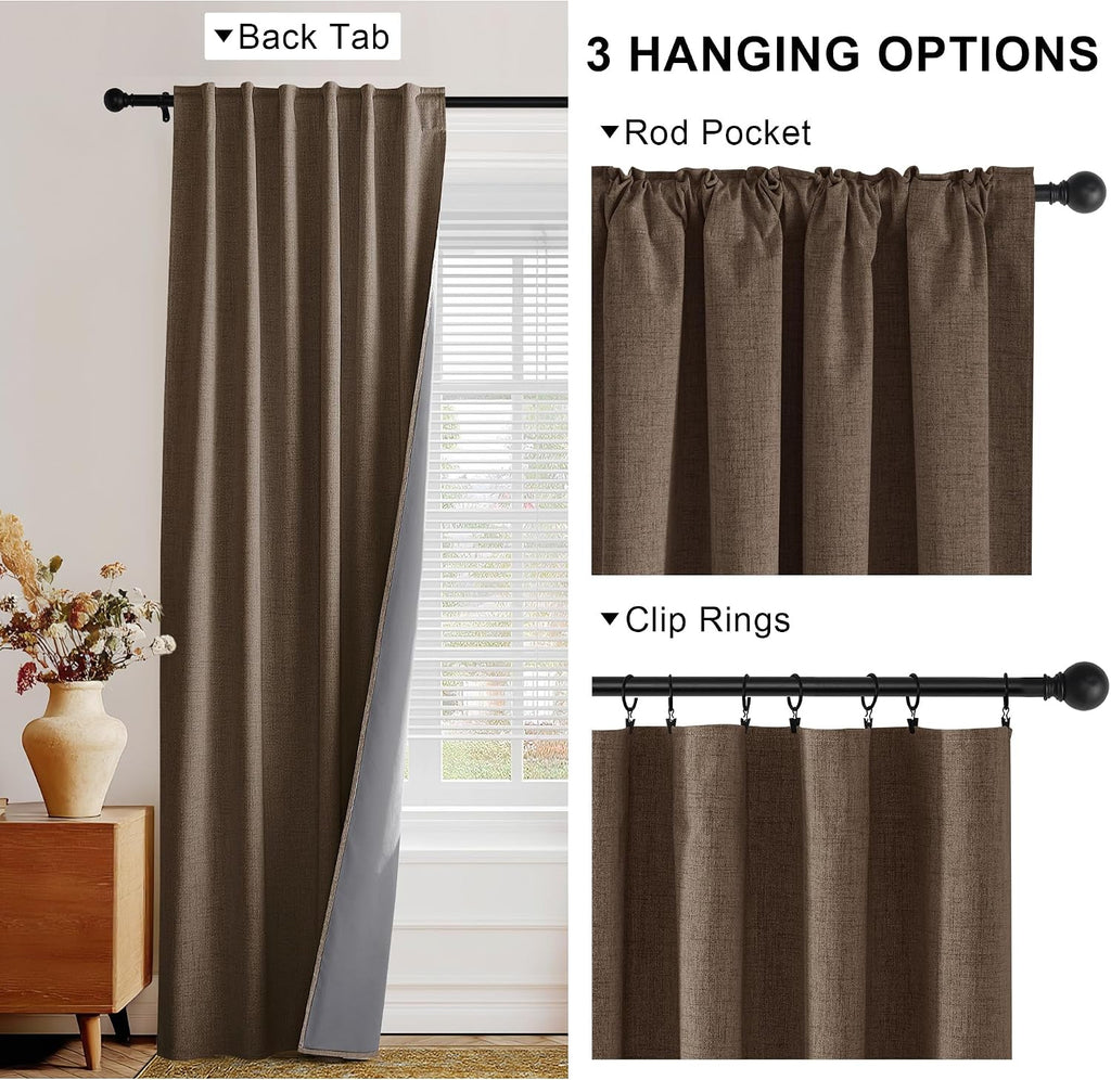 Linen 100% Blackout Curtains 95 inches Long - Set of 2