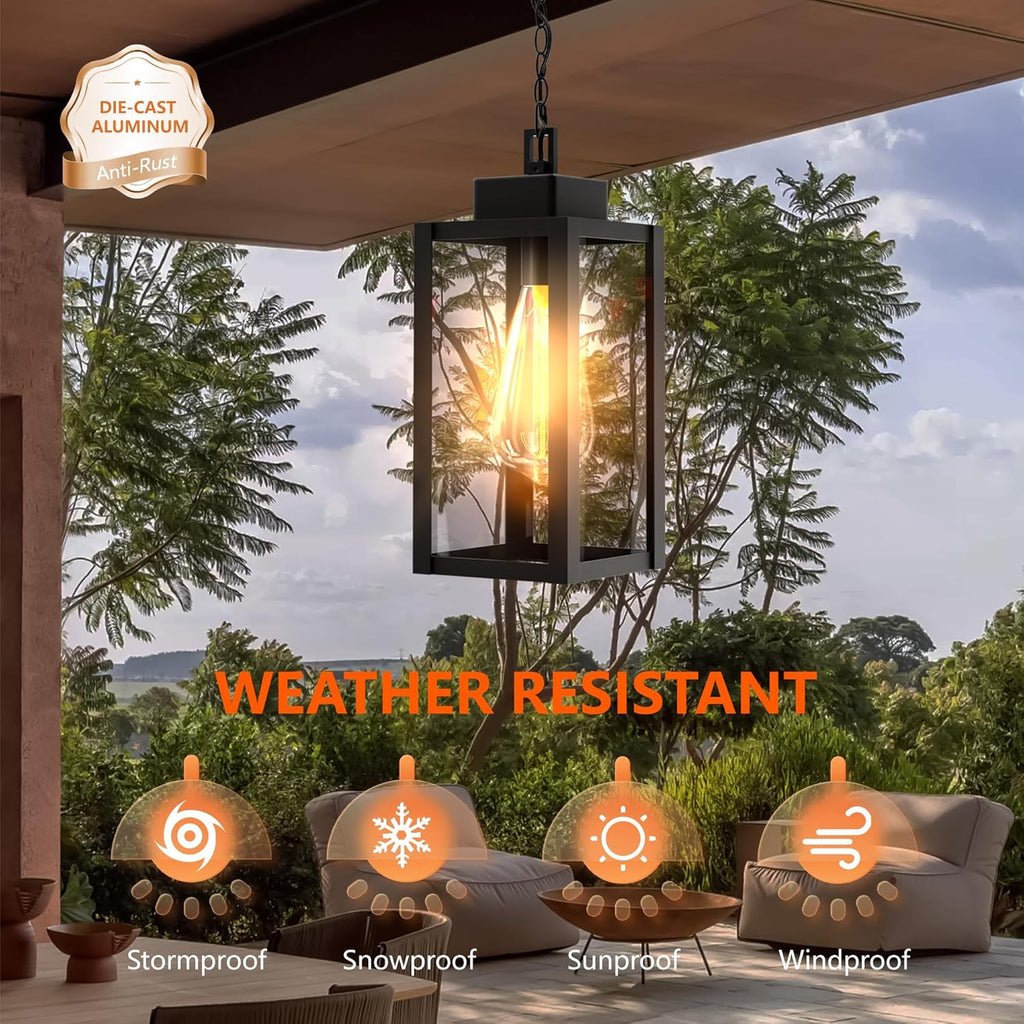 Outdoor Pendant Light Fixture Waterproof Outdoor Hanging Porch Light Anti-Rust Exterior Hanging Outdoor Lantern for