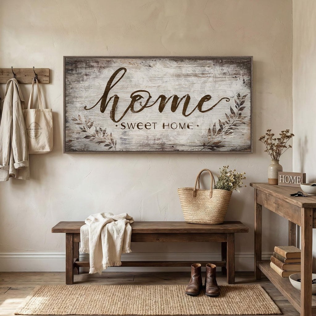 Large Framed Farmhouse Home Sweet Home Wall Art, 60x30 Inch