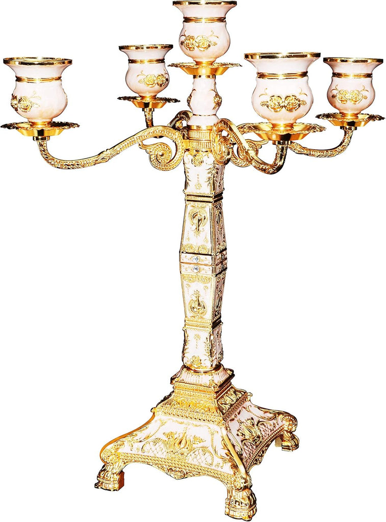 Metal Candelabra 17" Height, Candle Holder with 5 Arms,Antique Bronze Furnish Candle Holder, Centerpiece,Wedding