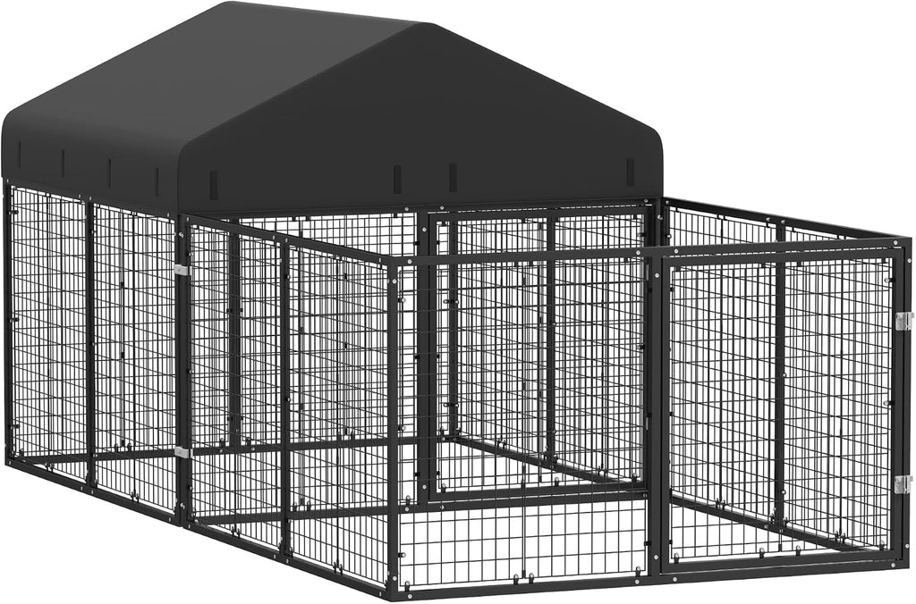 Outdoor Dog Kennel with Dog Fence for Medium/Small Dogs Anti-Rust Coating Cage with Roof All Weather Resistant Dog