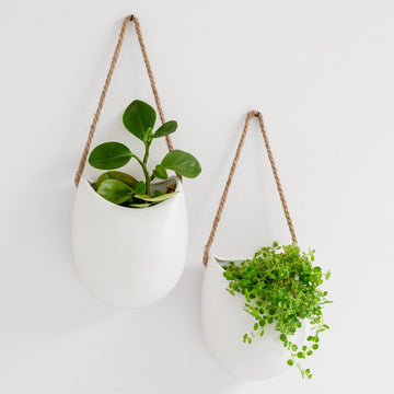 Wall Planters -Ellie - Hanging Ceramic Plant Pots 2 Pieces | Wall Decoration for Indoors, Balcony and Garden | White