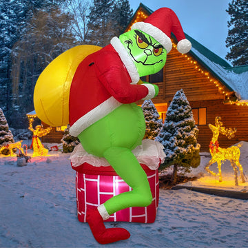Christmas Inflatable, Green Santa Chimney Inflatables Outdoor Decor