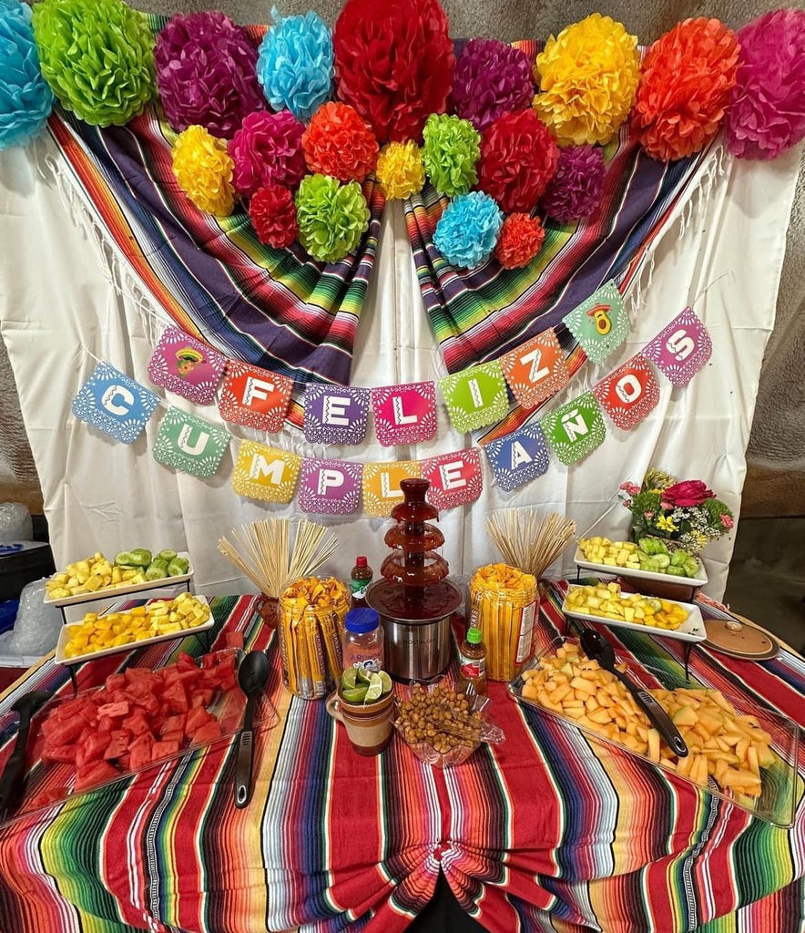 Mexican Tablecloth 60 x 85 Inch, Purple Cotton Mexican Blanket with Fringe