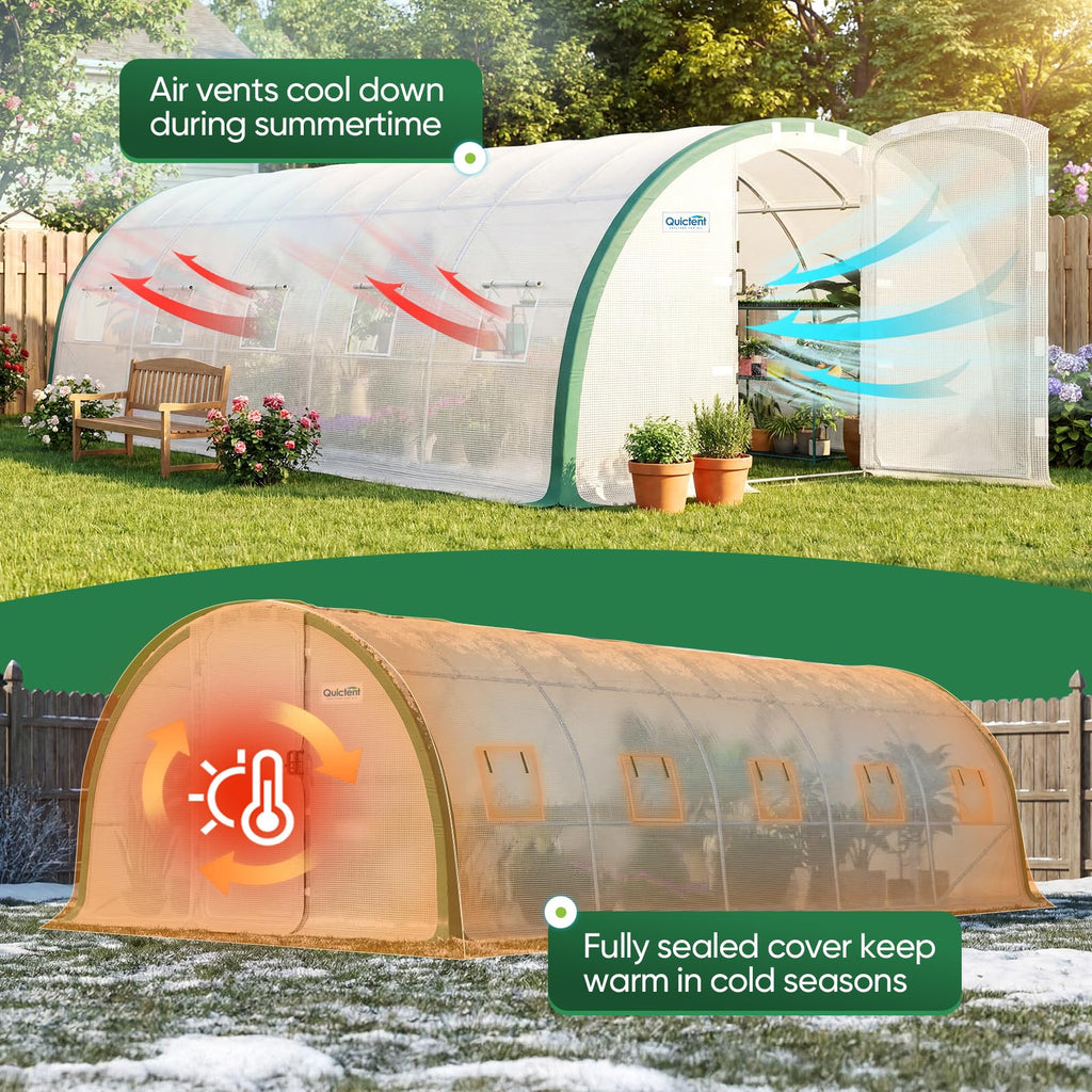 25x10x6.6FT Tunnel Greenhouse for Outdoors with 2 Hinged Doors