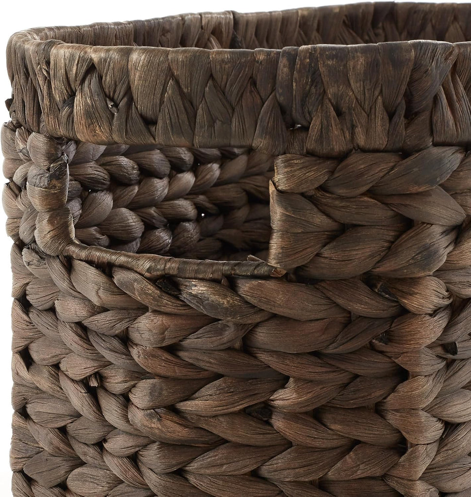Woven Magazine Holder with Handles, Espresso Dark Brown - Water Hyacinth Storage Basket