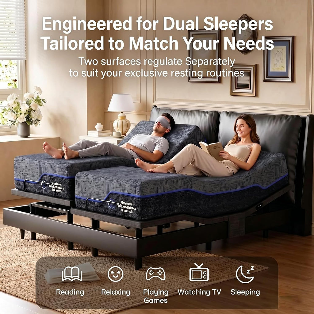Split King Adjustable Bed Frame,Electric Adjustable Bed Base with Remote Quiet Adjustable Base Zero Gravity Bed - Set of 2