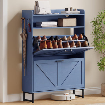 Shoe Storage Cabinet with 2 Flip Drawers, Entryway Shoe Rack, Blue