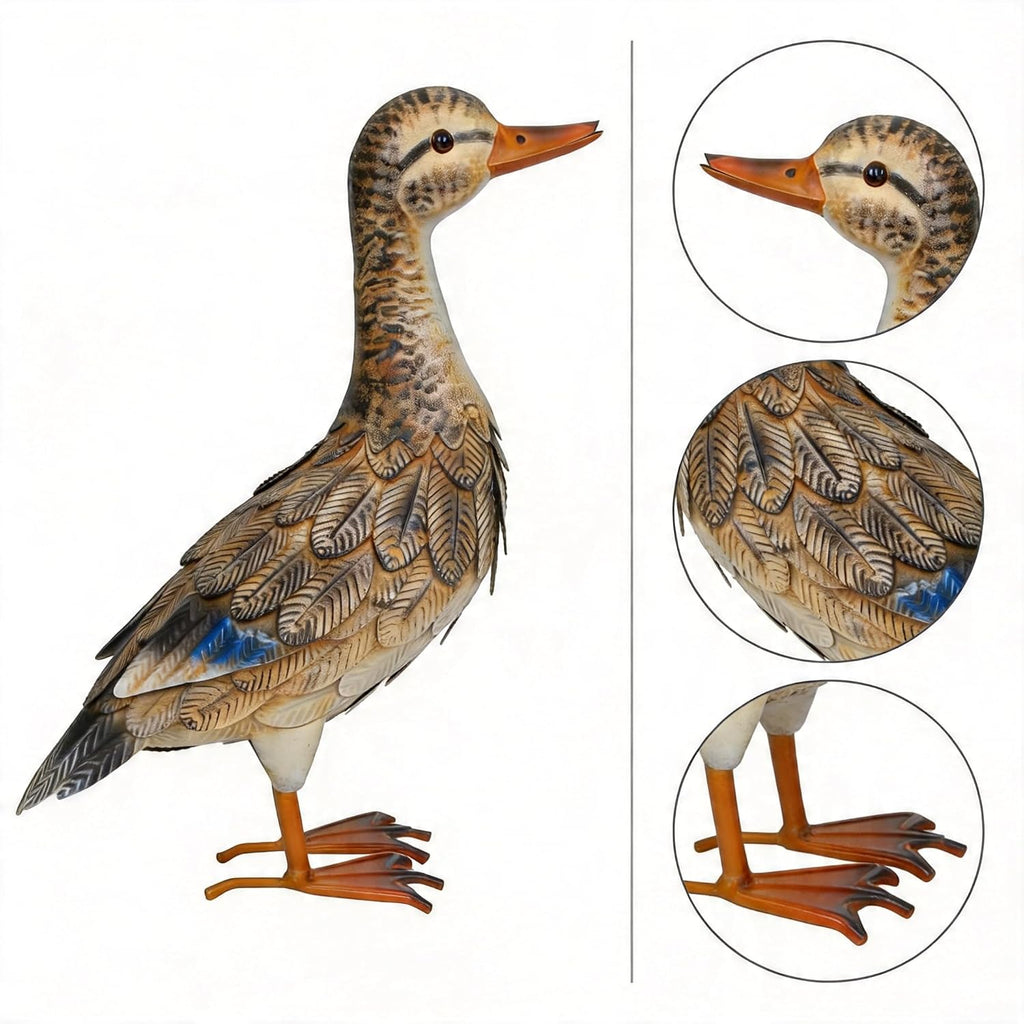 Garden Statue Metal Duck Life-Size Mallard Indoor Outdoor Decor Handmade Iron