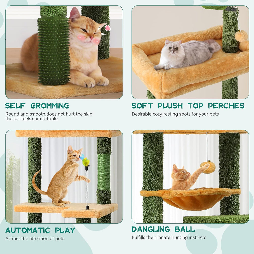 Tall Cat Tree Tower with Leaves for Indoor Cats