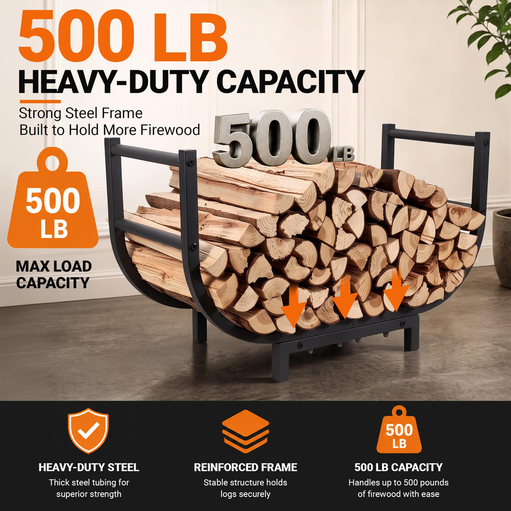 24-Inch Firewood Rack, 500 lb Heavy-Duty Steel Log Holder