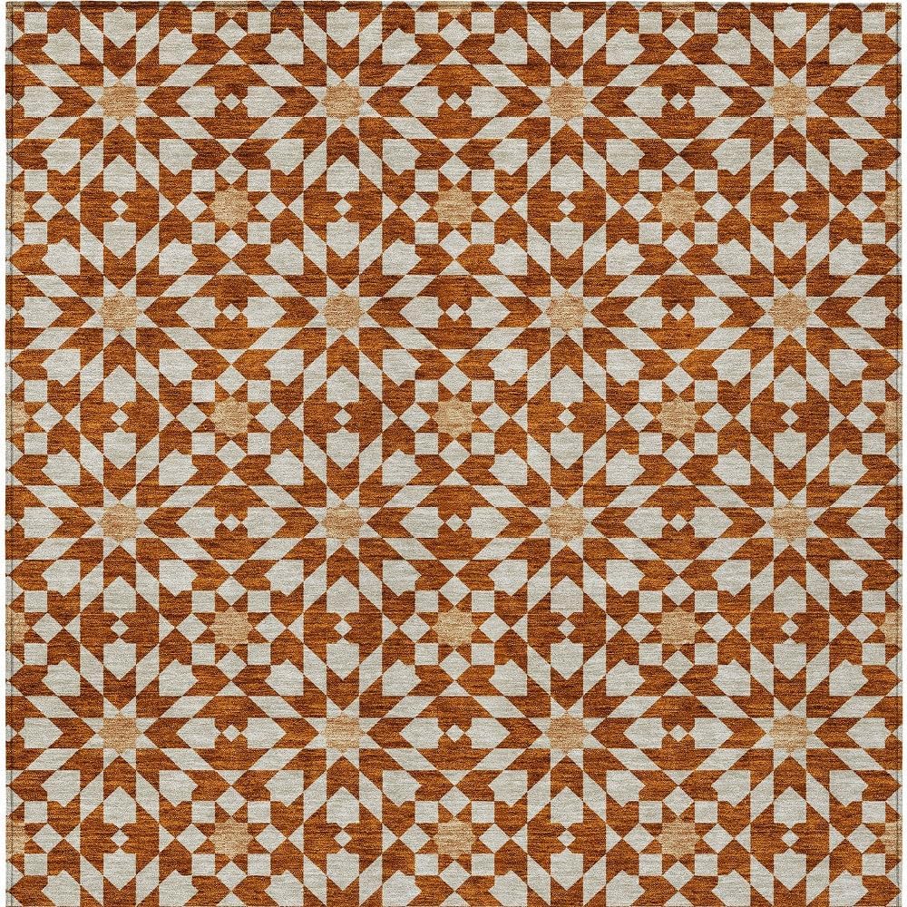 3' X 5' Orange Beige and Copper Floral Medallion Washable Indoor Outdoor Area Rug