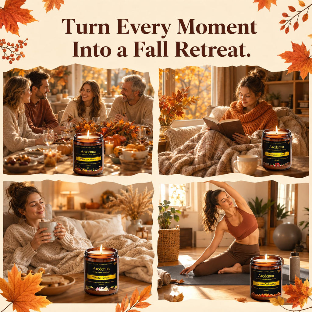 Fall Candles Set, 4 Pack, Cozy Autumn Seasonal Soy Candles Gift
