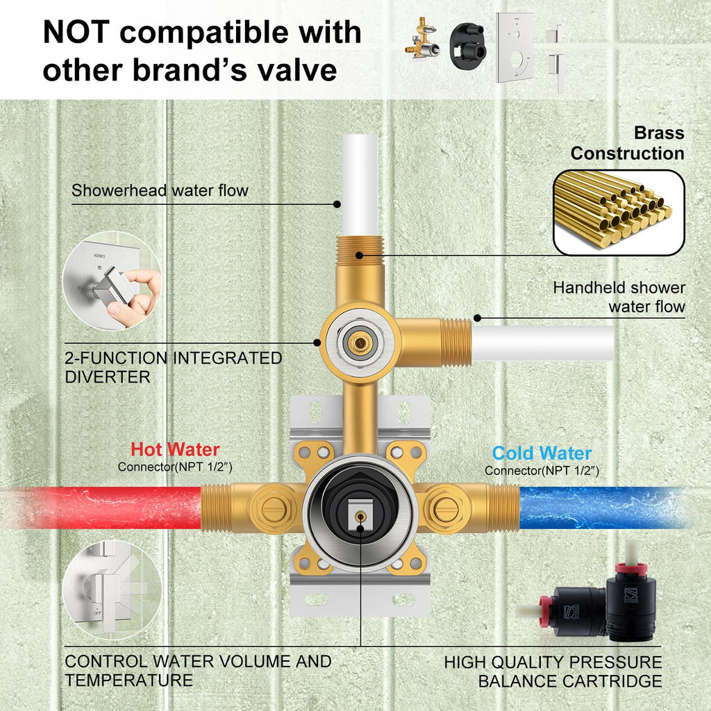 Brushed Nickel Square Rain Shower System Faucet Set with Handheld