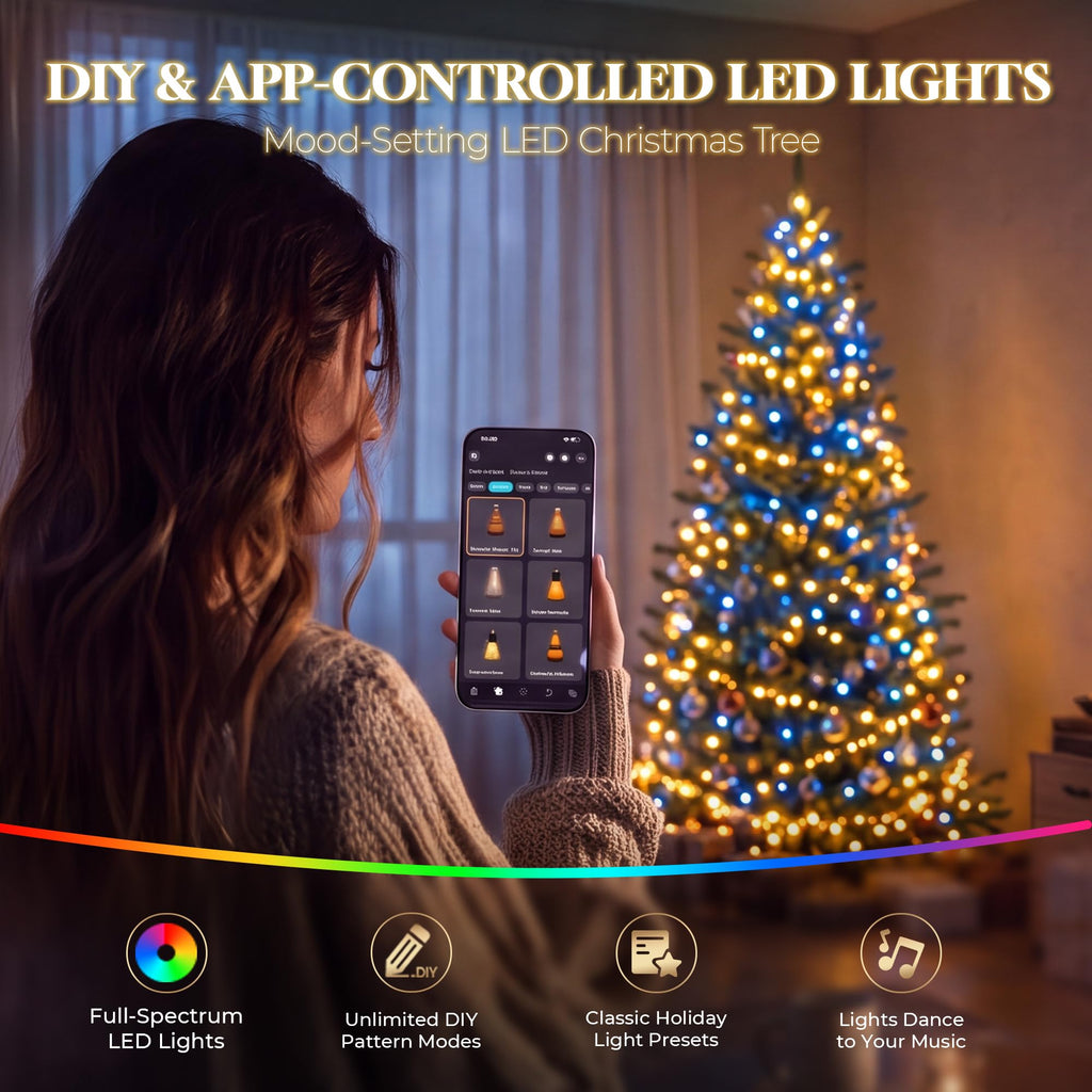 6ft Flocked Prelit Christmas Tree, 250 LED Lights, App Control