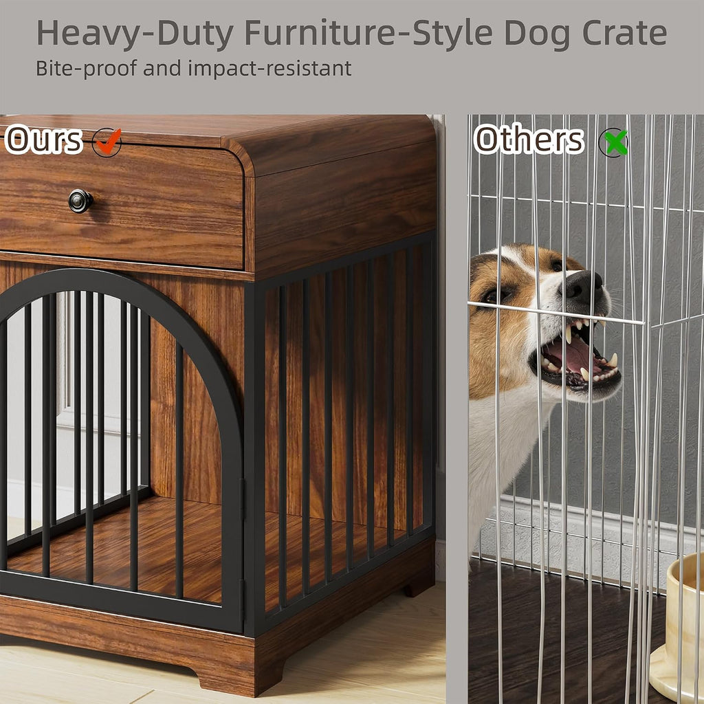 Dog Crate Furniture, Kennel Indoor for Small Breed, Wooden Dog Crate House with Drawer, Indoor Decorative Dog Kennel