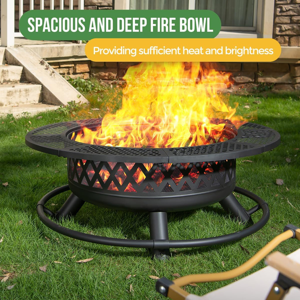 36-Inch Fire Pit for Outside with Grill Grate Cooking