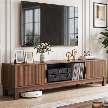 Mid-Century Modern Fluted TV Stand for TVs up to 75/80", Walnut