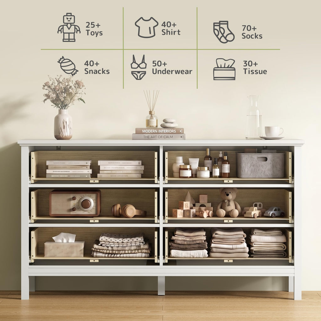 White, 55" Modern with 6 Drawers Gold Handles