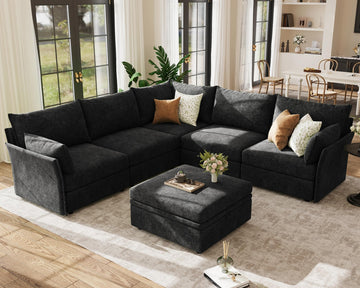 103.5" Oversized Modular Sectional Sofa, L Shaped Convertible Couch with Movable Ottoman, Large 6 Seat Corner Couches